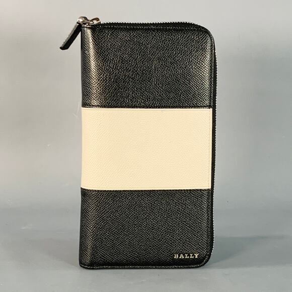 BALLY One Size Black Cream Color Block Leather Zip Around Checkbook Wallet - Picture 1 of 6